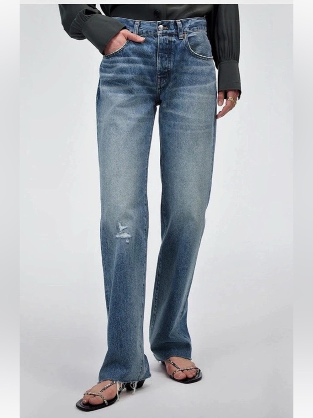 Madewell The Dean Airy Easy Straight Leg Jeans Monessen Wash Blue Sz 23 NWT